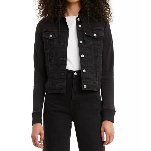Levi's Black Hybrid Denim Hoodie Original Trucker Jacket Size M - Picture 12 of 12